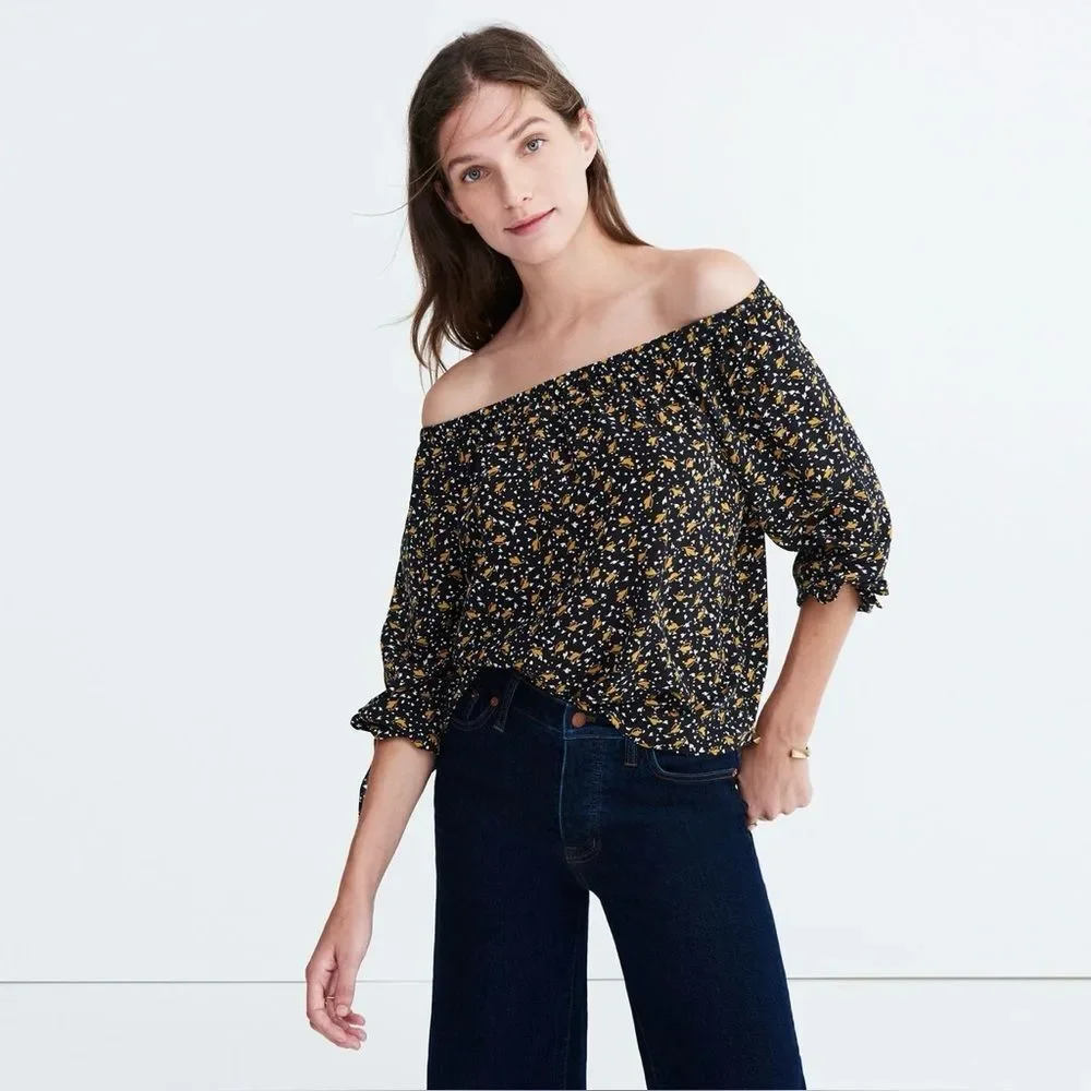 Madewell 100% Silk Off-the-Shoulder Top in Falling Leaves